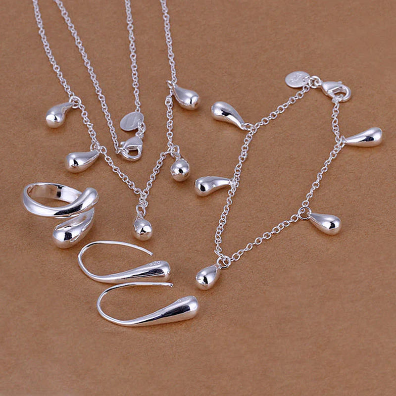 "Sparkling Waterdrop Jewelry Set - 4 Piece 18K White Gold Plated Collection"