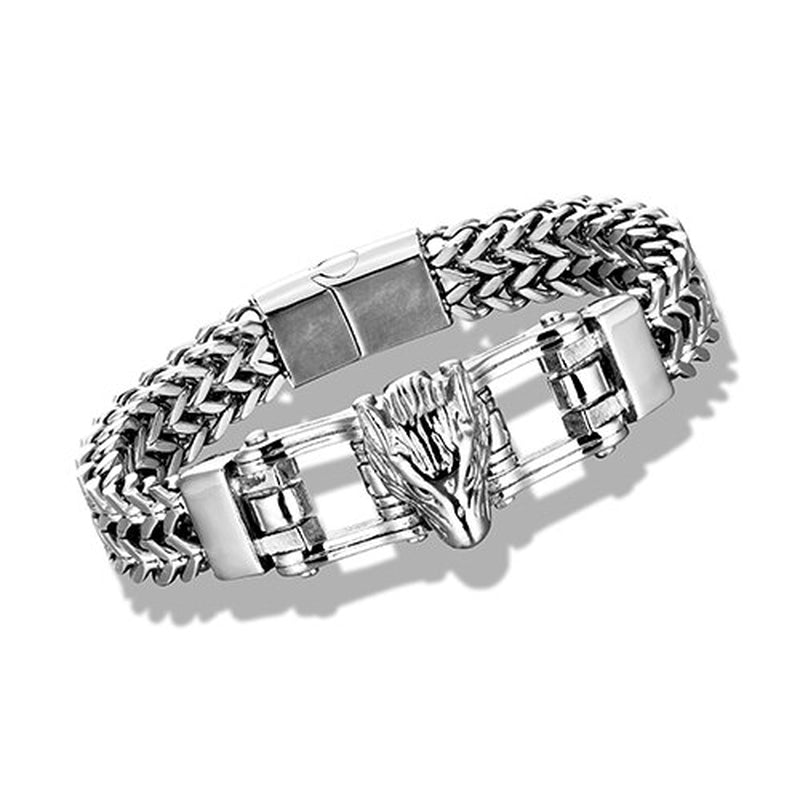 "Bold and Stylish Wolf Head Figaro Chain Bracelet - Perfect Jewelry for Men and Women"