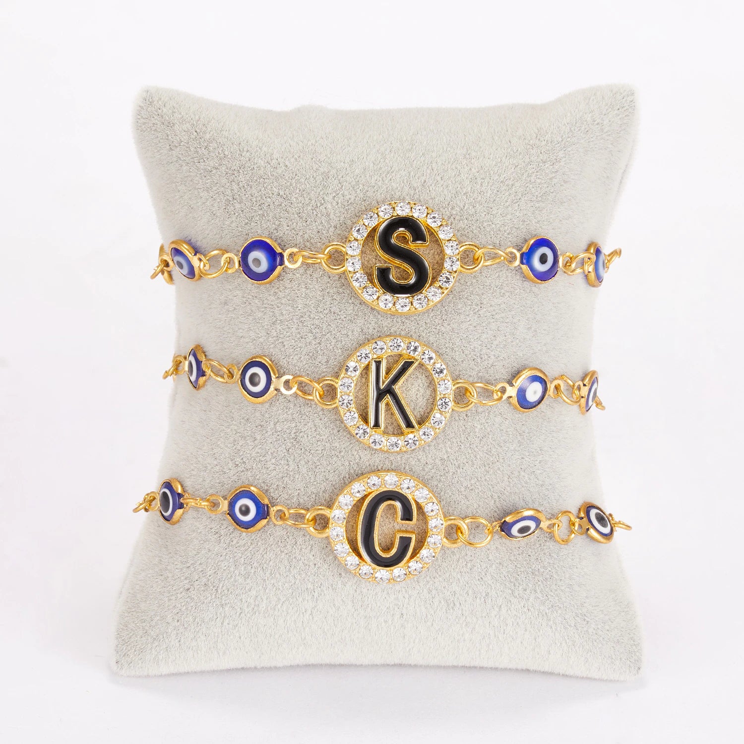 "Sparkling Alphabet Rhinestone Bracelet - Personalized Evil Eye Beads Chain Bracelet for Women, Perfect for Parties and Weddings!"