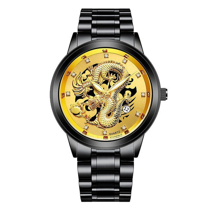 "Golden Dragon Steel Band Watch: Unleash Your Domineering Style with This Modern Men'S Luxury Timepiece"