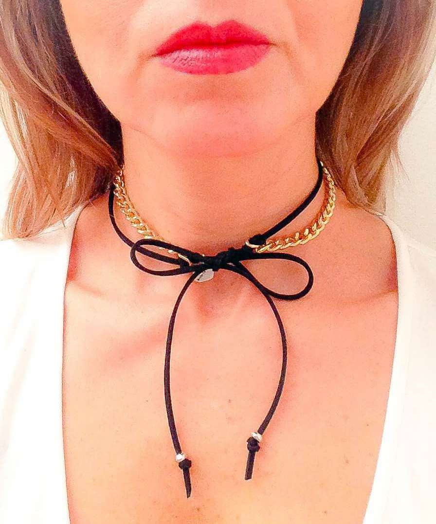 "Stylish Deerskin Leather Choker with Silver or Gold Chain - a Must-Have Accessory for Coachella and Beyond!"