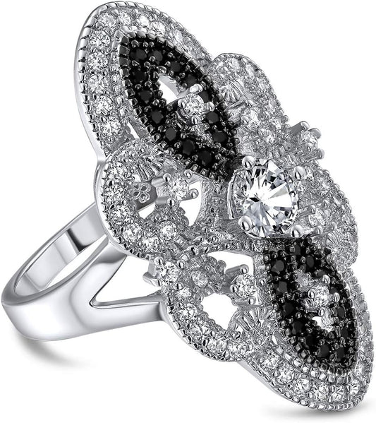 "Exquisite Art Deco Inspired CZ Filigree Full Finger Ring - a Stunning Statement Piece for Fashion-Forward Women"