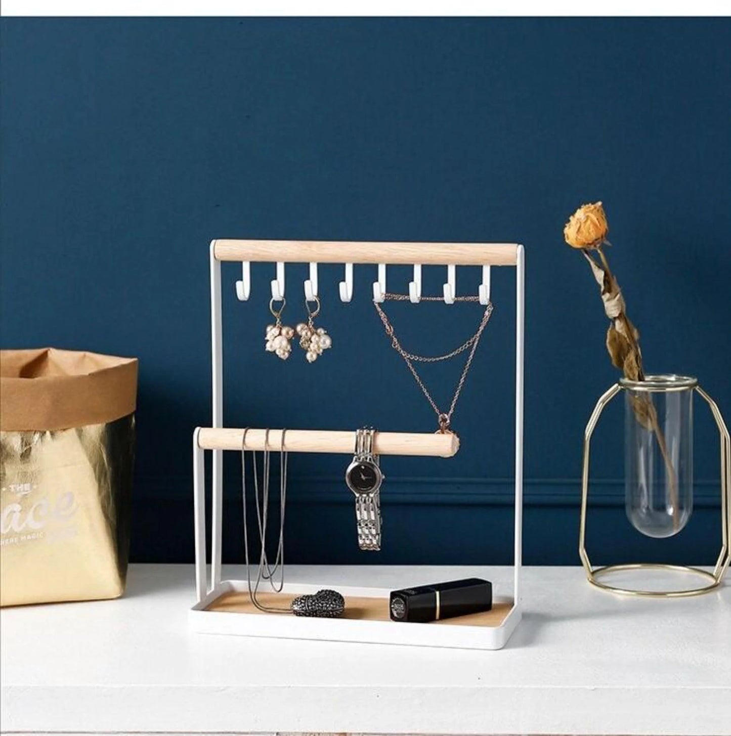 "Organize and Showcase Your Jewelry with Our Elegant Ramie Jewelry Stand"