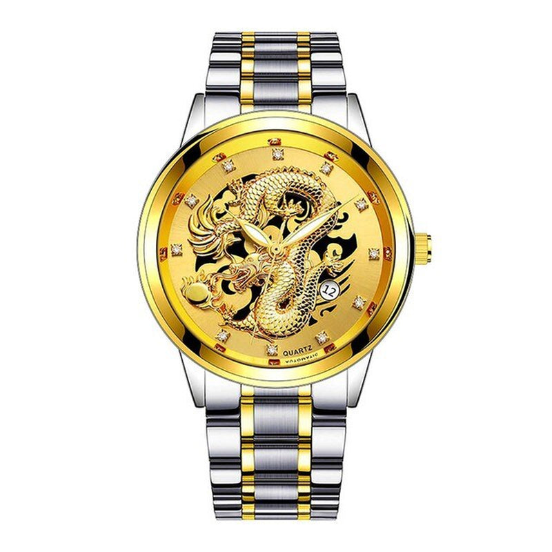 "Golden Dragon Steel Band Watch: Unleash Your Domineering Style with This Modern Men'S Luxury Timepiece"