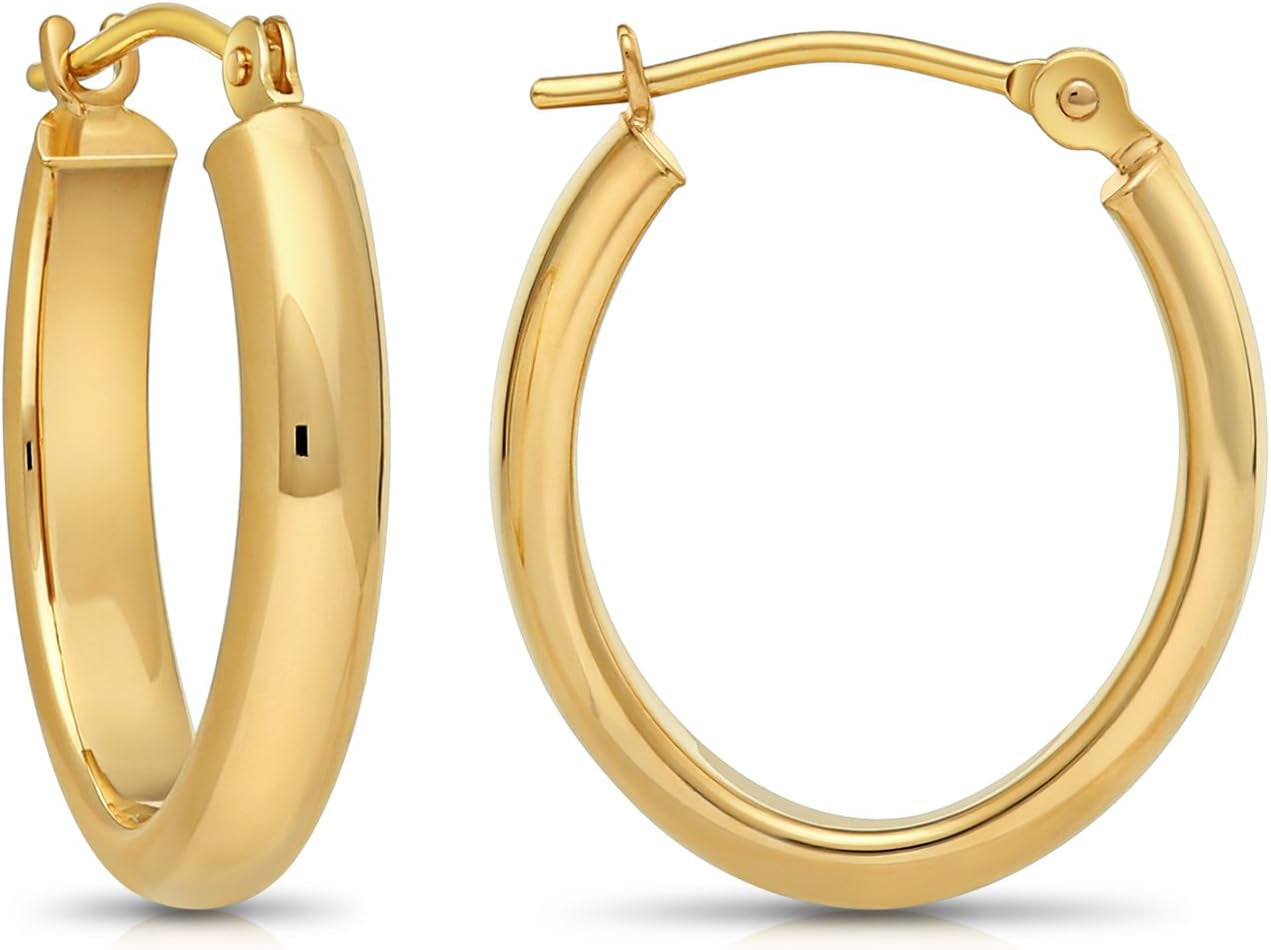 "Timeless Elegance: 14K Gold Small Oval Polished Hoop Earrings - a Delicate Touch of Glamour (0.7 Inch Diameter)"