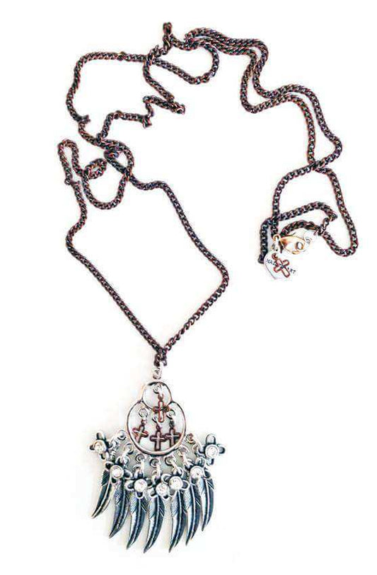 "Boho Chic Lariat and Y Necklace: Feathers, Crosses, Crystals, and Charms for a Stunning Statement Piece!"