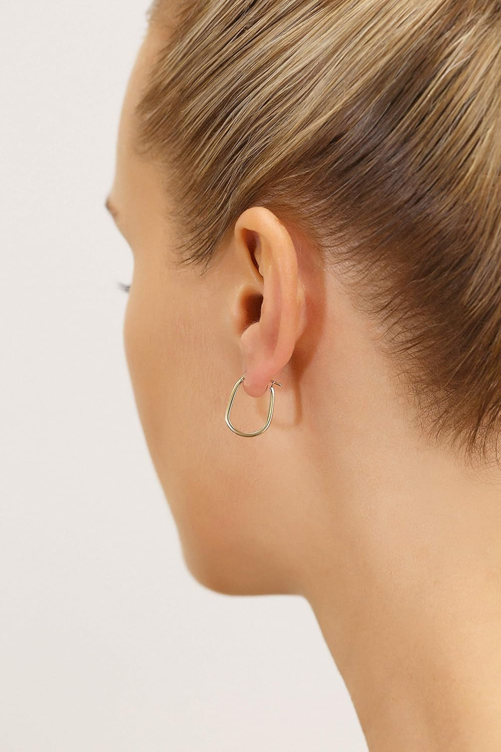 "Timeless Elegance: 14K Yellow Gold U-Shape Hoop Earrings with a Small Rectangular Tube Design"