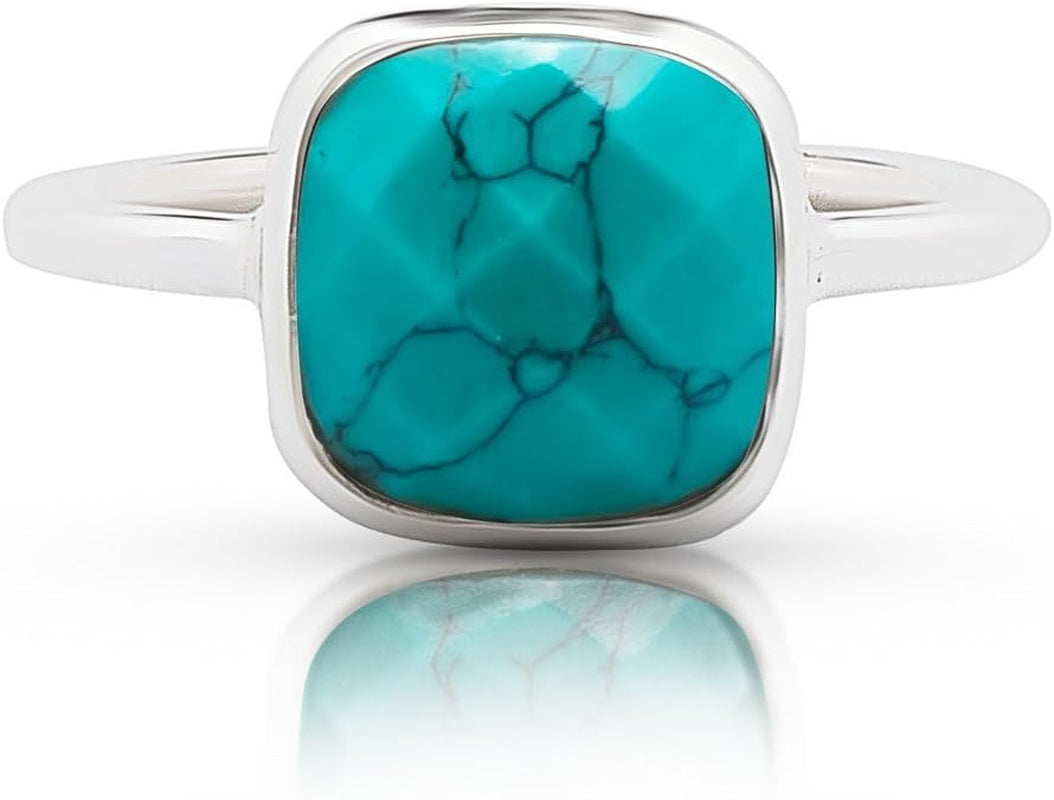 "Boho Chic Square Synthetic Turquoise Ring - Exquisite 925 Sterling Silver Jewelry for Women - Fashionable and Stylish - Handcrafted by Indian Artisans - Available in Sizes 6-9 - Comes with Velvet Gift Bag/Box"