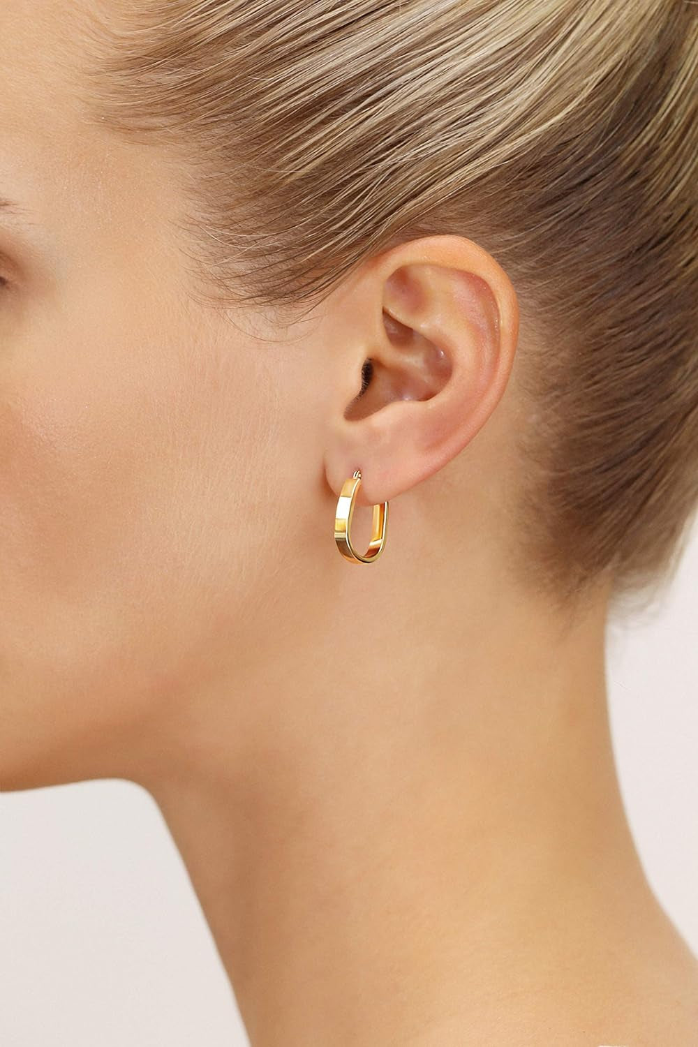 "Timeless Elegance: 14K Yellow Gold U-Shape Hoop Earrings with a Small Rectangular Tube Design"