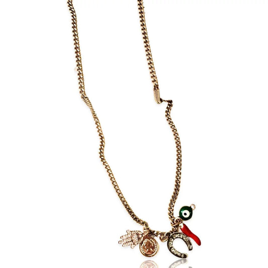 "Powerful Protection: Red Horn and Evil Eye Talisman Necklace - Ward off Negativity with This Stunning Talisman Jewelry"