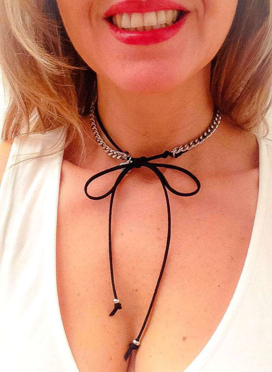 "Stylish Deerskin Leather Choker with Silver or Gold Chain - a Must-Have Accessory for Coachella and Beyond!"