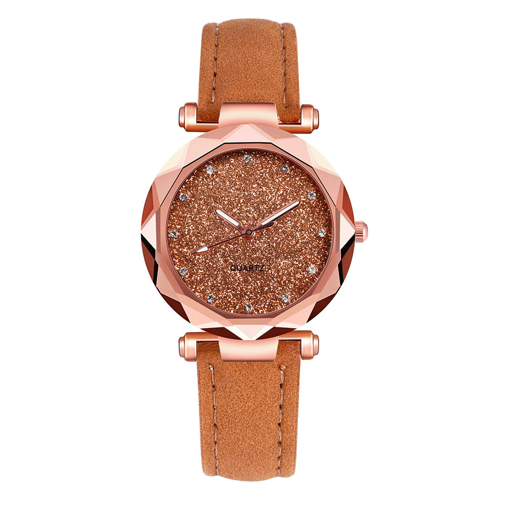 "Rose Gold Quartz Watch with Rhinestones - Stylish Korean Fashion for Women"