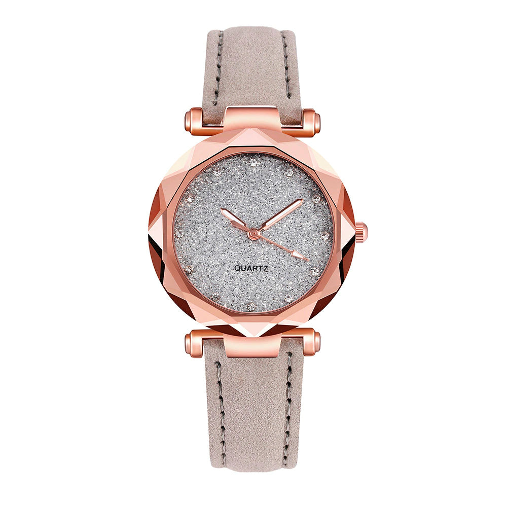 "Rose Gold Quartz Watch with Rhinestones - Stylish Korean Fashion for Women"