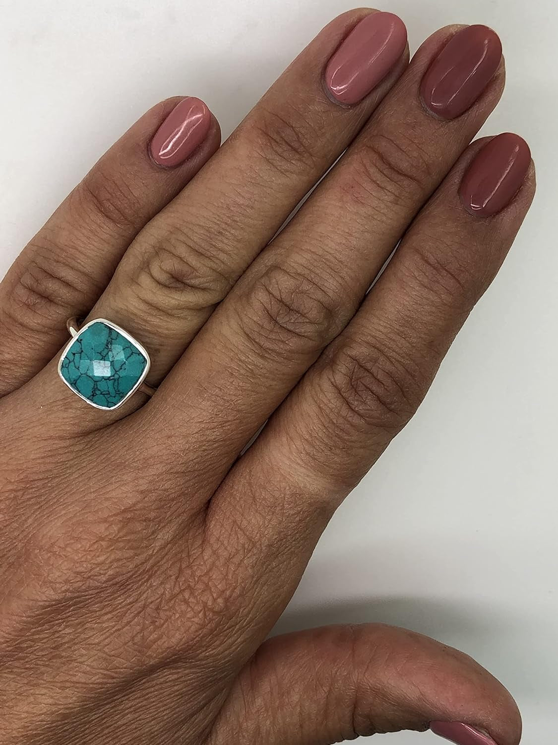 "Boho Chic Square Synthetic Turquoise Ring - Exquisite 925 Sterling Silver Jewelry for Women - Fashionable and Stylish - Handcrafted by Indian Artisans - Available in Sizes 6-9 - Comes with Velvet Gift Bag/Box"