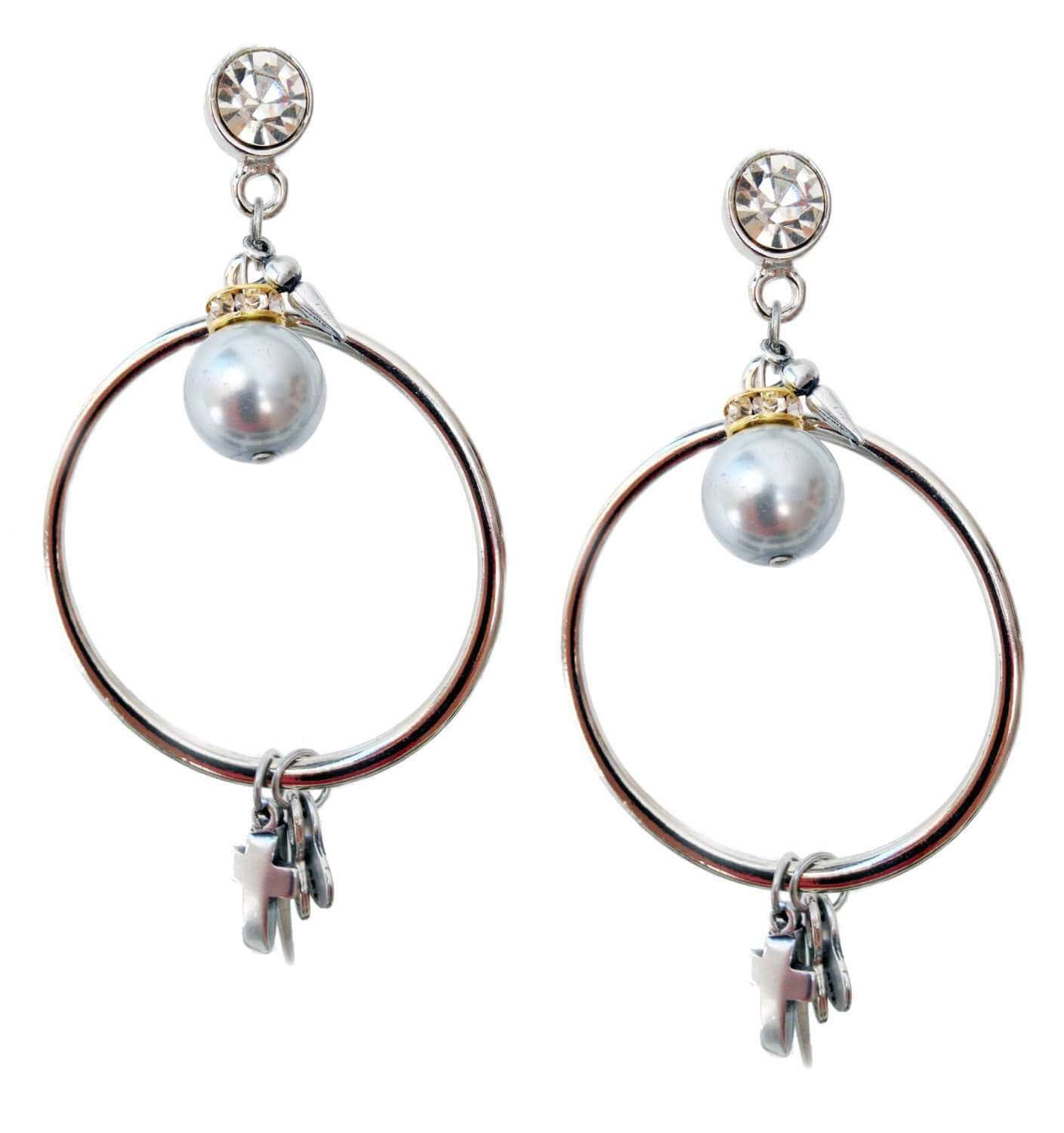 "Exquisite Gold Dangle Earrings with Light Blue Pearls, Sparkling Rhinestones, and Charms - Elevate Your Style with Boho Chic Hoop Earrings!"