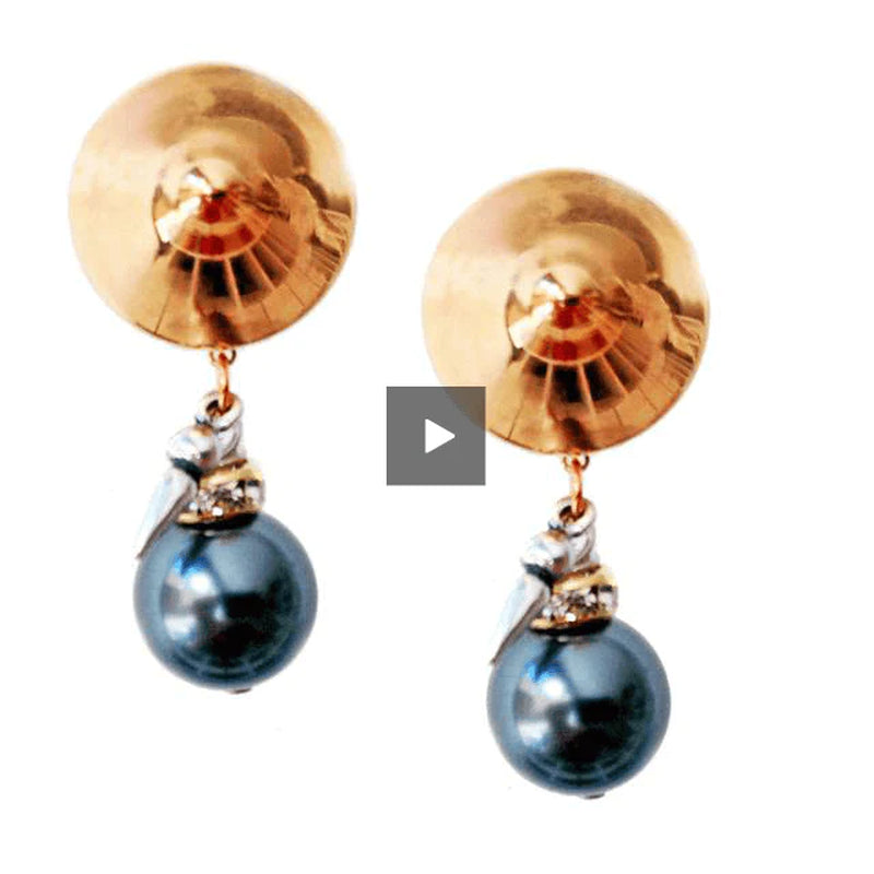 "Exquisite Boho Chic Clip-On Earrings: Black Pearls, Rhinestones, Brass, and Charms for a Timeless and Glamorous Look!"