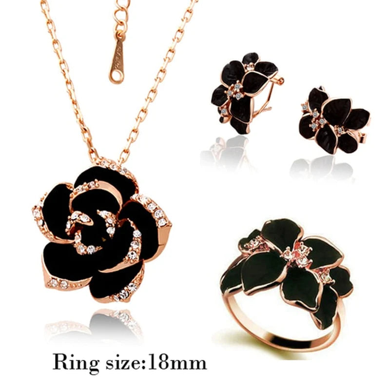 "Exquisite Rose Flower Enamel Jewelry Set - Elegant Rose Gold Color, Perfect for Brides - Trendy Wedding Jewelry Set for Women - Top Selling Product of 2022"