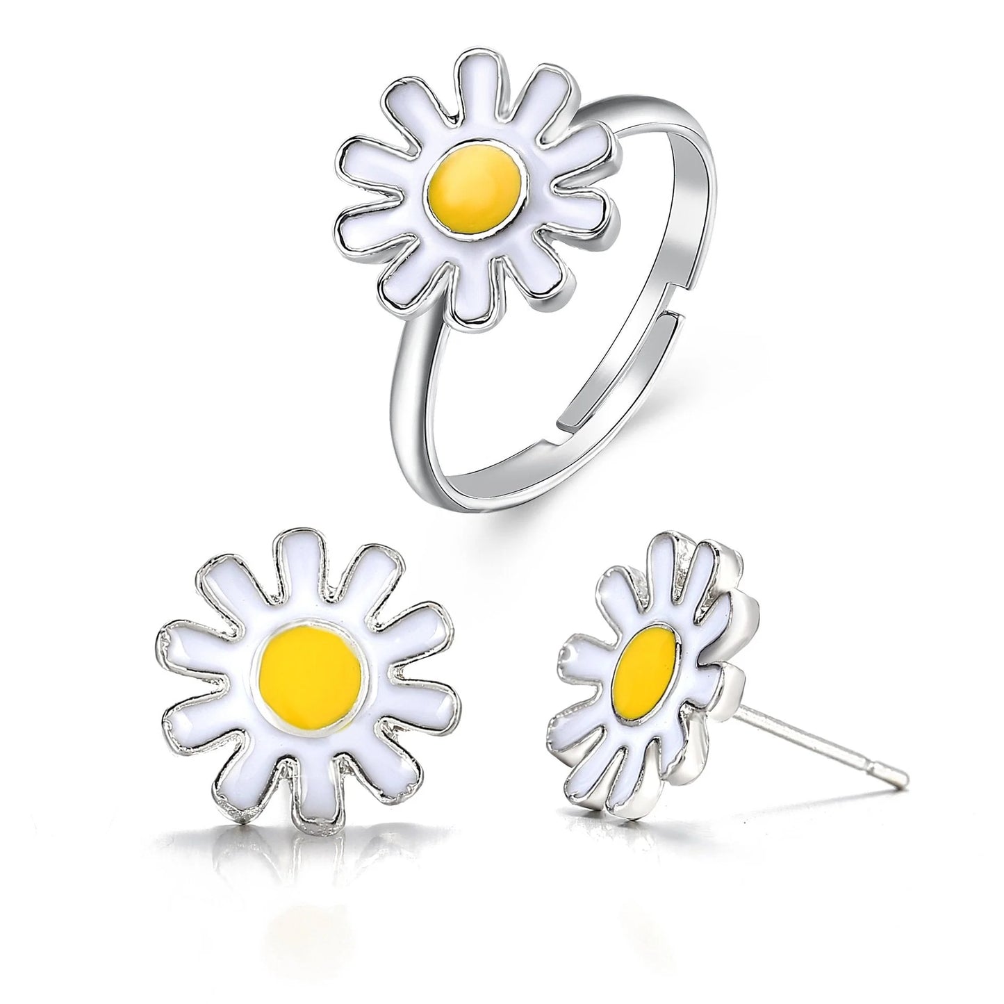 "Exquisite 3-Piece Daisy Flower Jewelry Set - Elegant 18K White Gold Plated Set with Stunning ITALY Design"