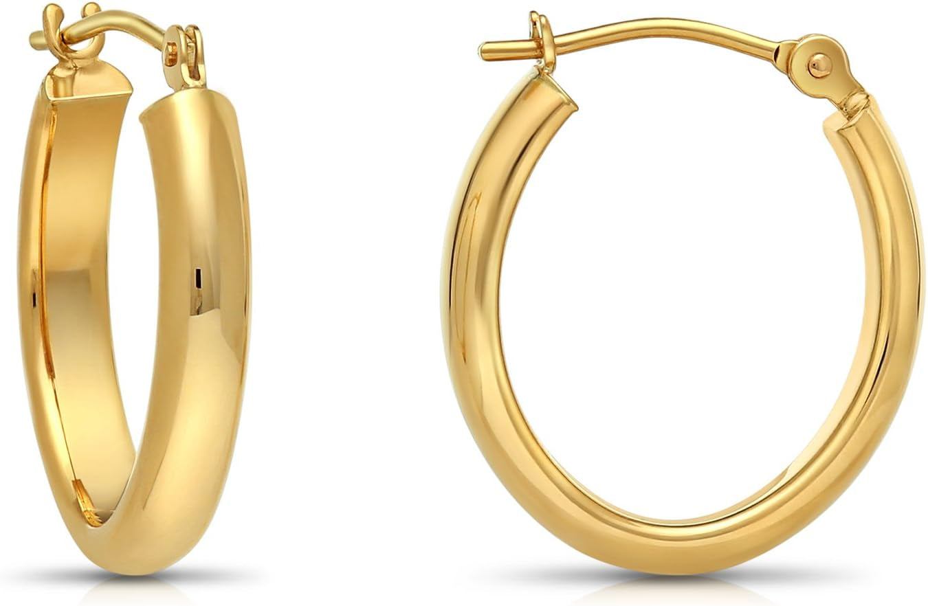 "Timeless Elegance: 14K Gold Small Oval Polished Hoop Earrings - a Delicate Touch of Glamour (0.7 Inch Diameter)"