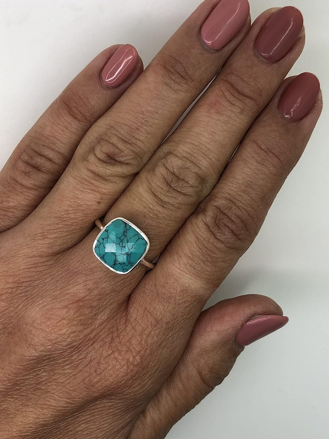 "Boho Chic Square Synthetic Turquoise Ring - Exquisite 925 Sterling Silver Jewelry for Women - Fashionable and Stylish - Handcrafted by Indian Artisans - Available in Sizes 6-9 - Comes with Velvet Gift Bag/Box"