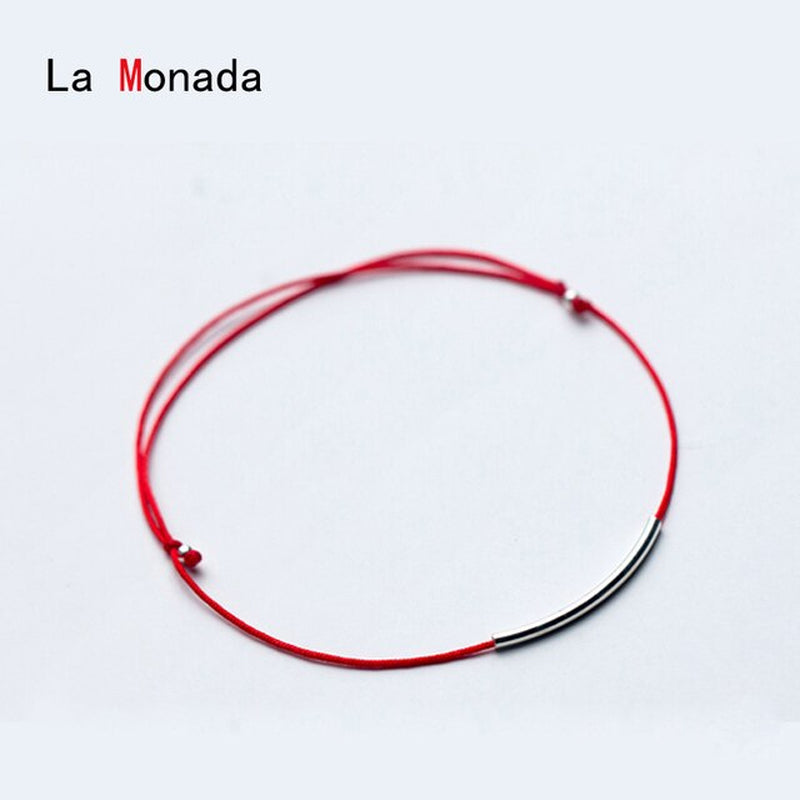 "Stylish Red Thread Hand Bracelet: 925 Sterling Silver with Black Rope for Women"