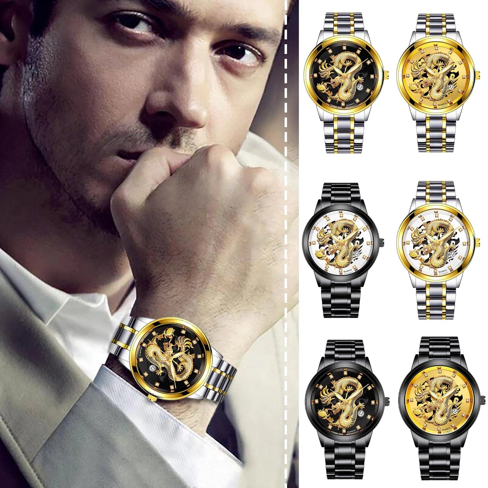 "Golden Dragon Steel Band Watch: Unleash Your Domineering Style with This Modern Men'S Luxury Timepiece"