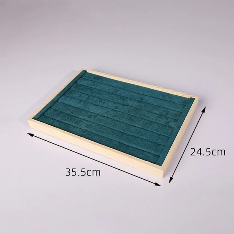 "Exquisite Wooden Velvet Jewelry Box - Elegant Green/Beige - Perfect Gift for Rings, Earrings, and Bracelets"