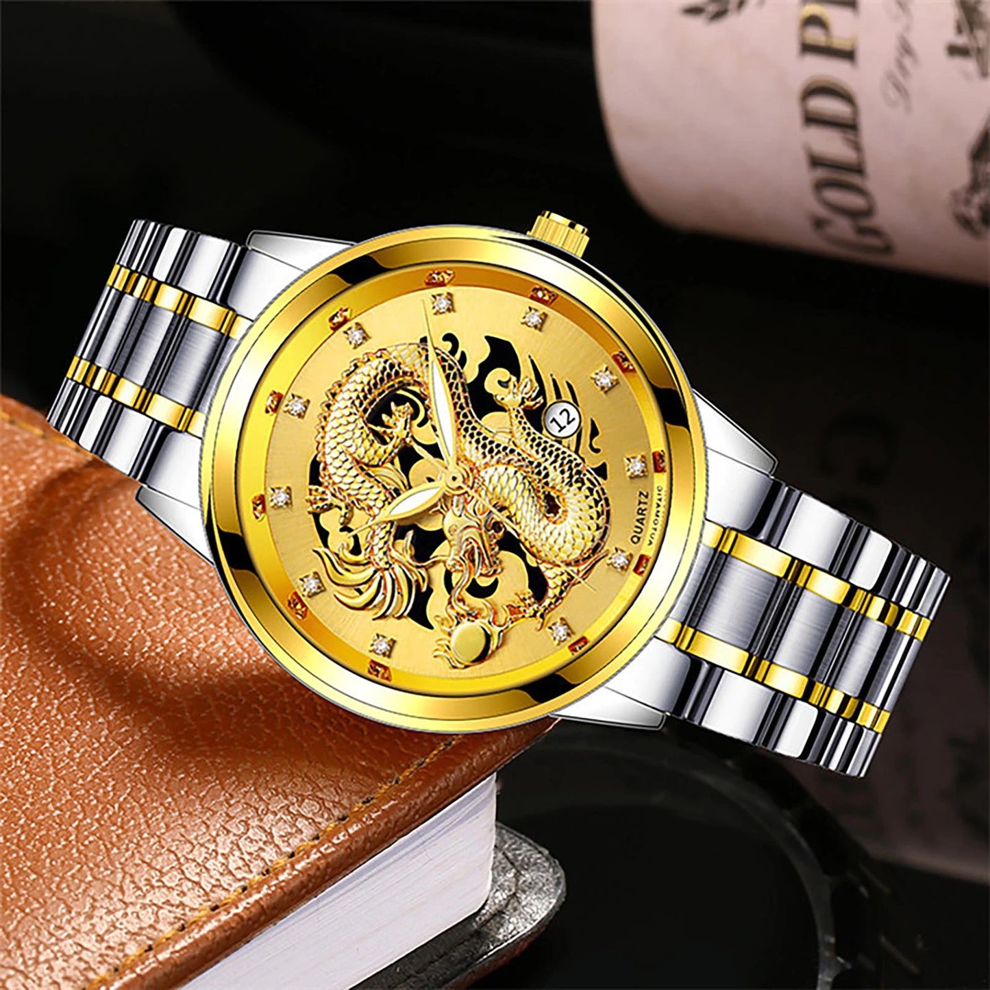 "Golden Dragon Steel Band Watch: Unleash Your Domineering Style with This Modern Men'S Luxury Timepiece"