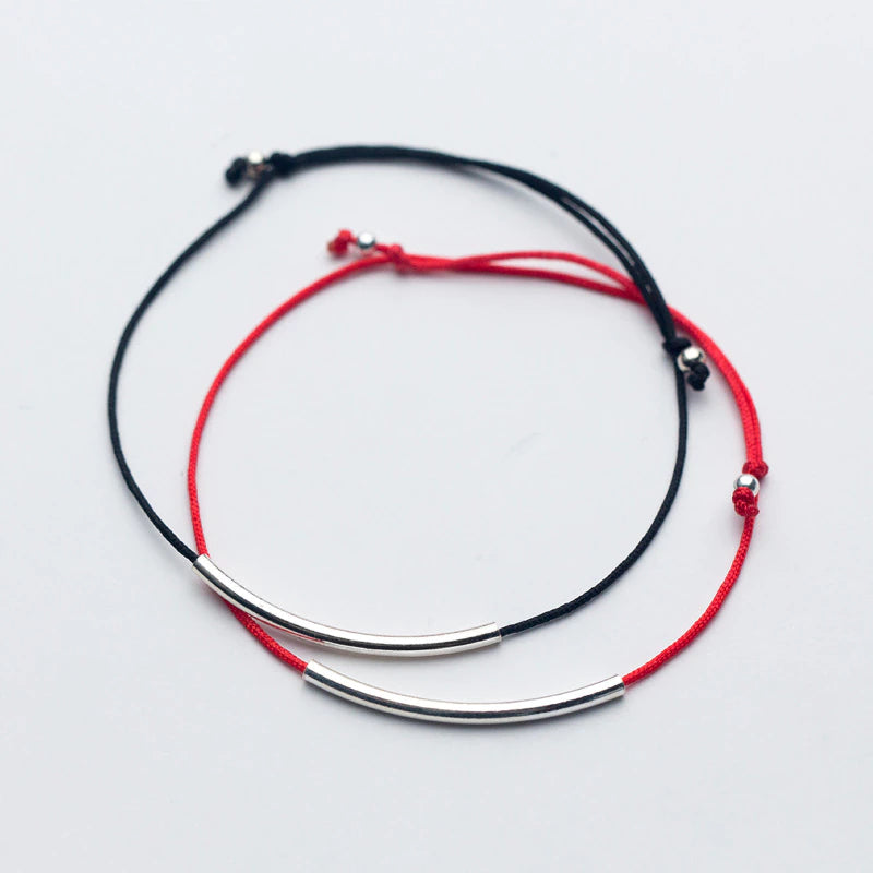 "Stylish Red Thread Hand Bracelet: 925 Sterling Silver with Black Rope for Women"