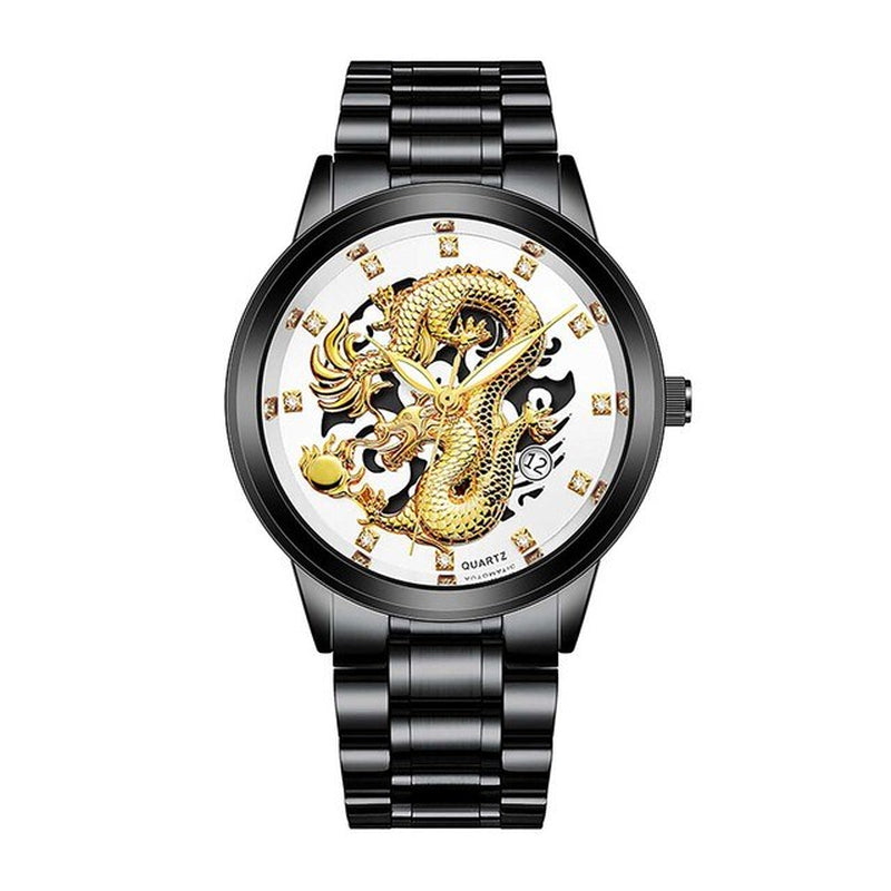 "Golden Dragon Steel Band Watch: Unleash Your Domineering Style with This Modern Men'S Luxury Timepiece"