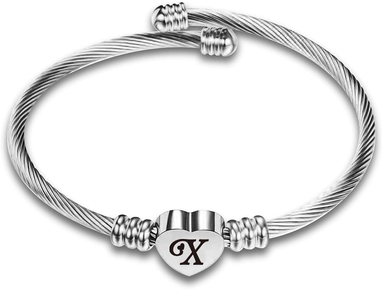 "Personalized Heart Initial Cuff Bracelet - Perfect Gift for Women, Sisters, and Friends - Engraved with 26 Letters - Stainless Steel Birthday Jewelry"