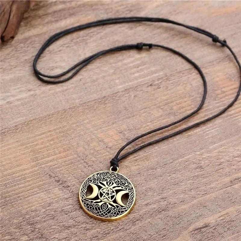 "Stylish Men'S Viking Pendant: Tree of Life Crescent Star Necklace - Elevate Your Look with Exquisite Amulet Jewelry"