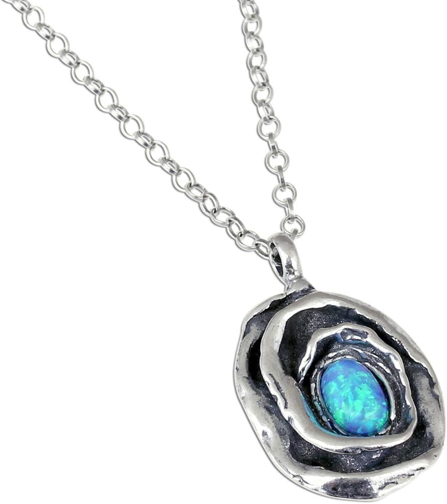 "Exquisite Rose Pendant Necklace with Stunning Oval Created Opal - Perfect Gift for Her!"