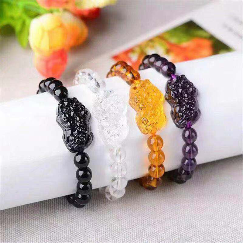 "Luxurious Natural Obsidian Stone Bracelet for Wealth and Good Luck - Chinese Feng Shui Pi Xiu Wristband in Gold Color - Perfect for Men and Women"