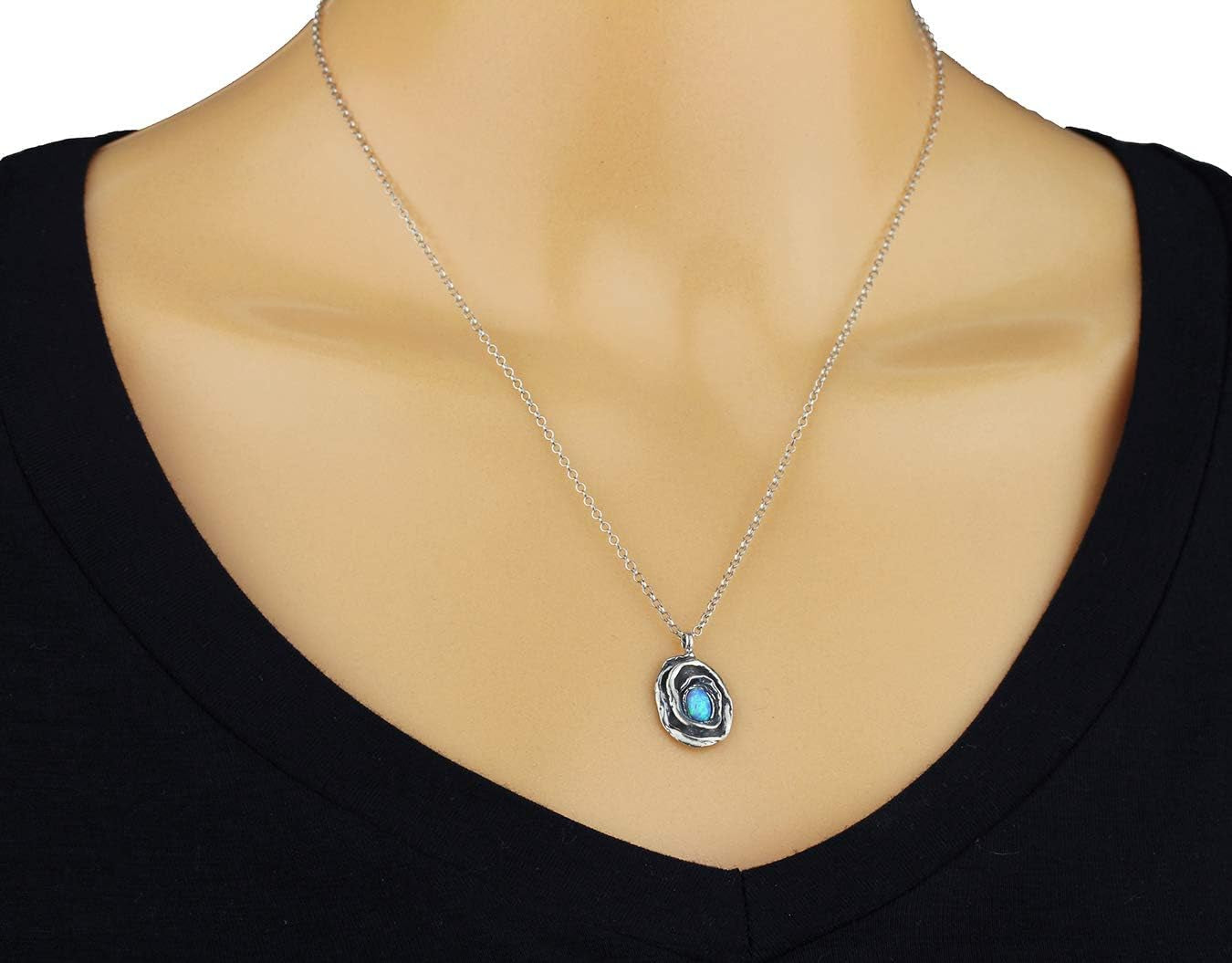 "Exquisite Rose Pendant Necklace with Stunning Oval Created Opal - Perfect Gift for Her!"