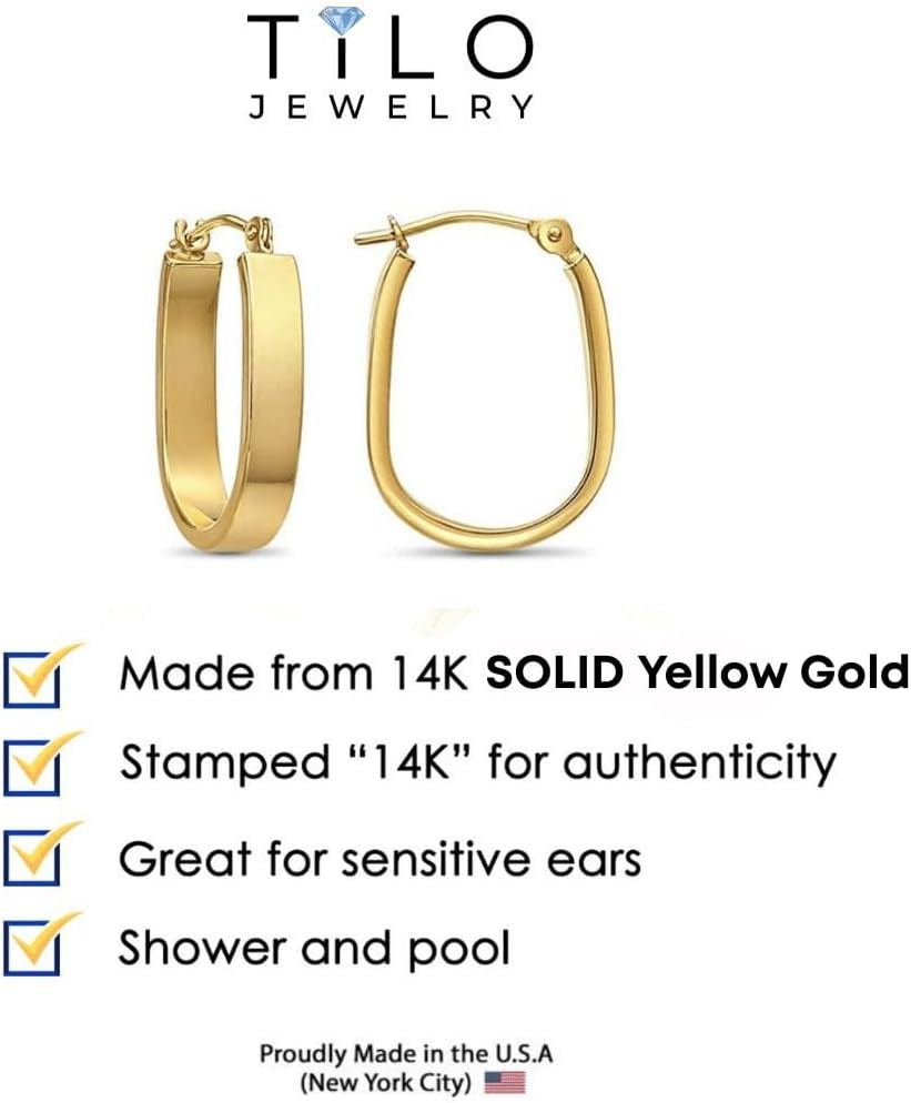 "Timeless Elegance: 14K Yellow Gold U-Shape Hoop Earrings with a Small Rectangular Tube Design"