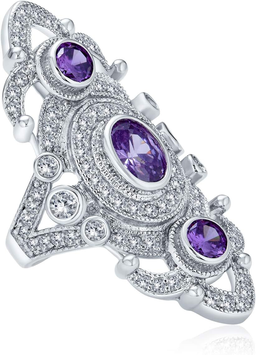 "Exquisite Vintage Filigree Purple CZ Armor Ring - a Bold Statement Piece with Simulated Amethyst & Silver Plated Brass"