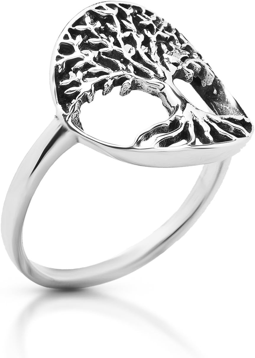 "Boho Chic Tree of Life Ring - Handcrafted 925 Sterling Silver Jewelry for Girls and Women - Trendy and Stylish - Available in US Sizes 5-10"