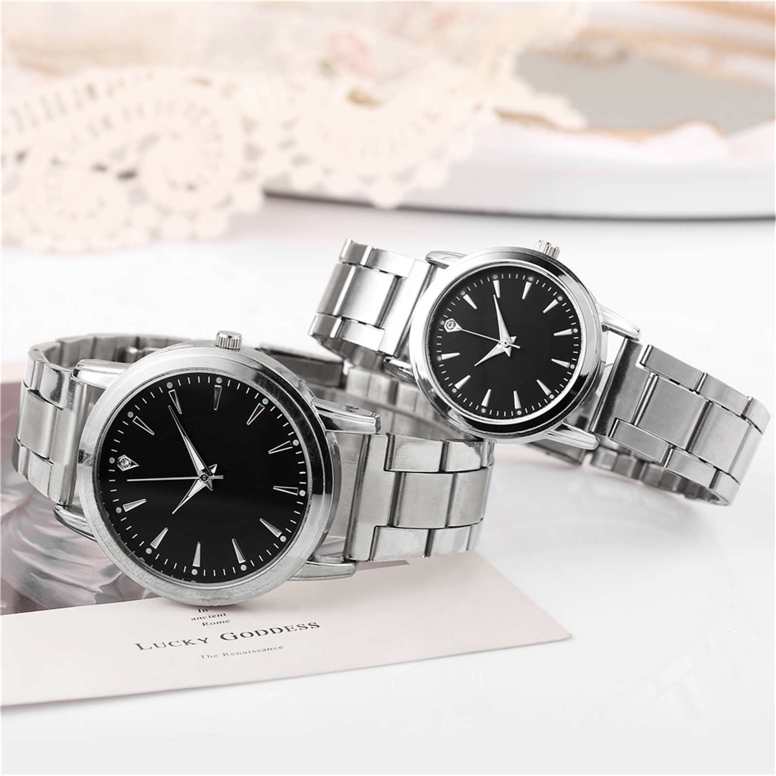 "Stylish Stainless Steel Quartz Watch Set for Women - Elegant Rhinestone Dial with Bracelet - Perfect for Casual and Formal Wear"