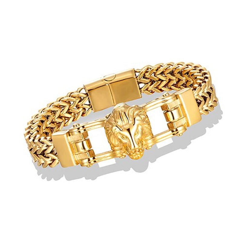 "Bold and Stylish Wolf Head Figaro Chain Bracelet - Perfect Jewelry for Men and Women"