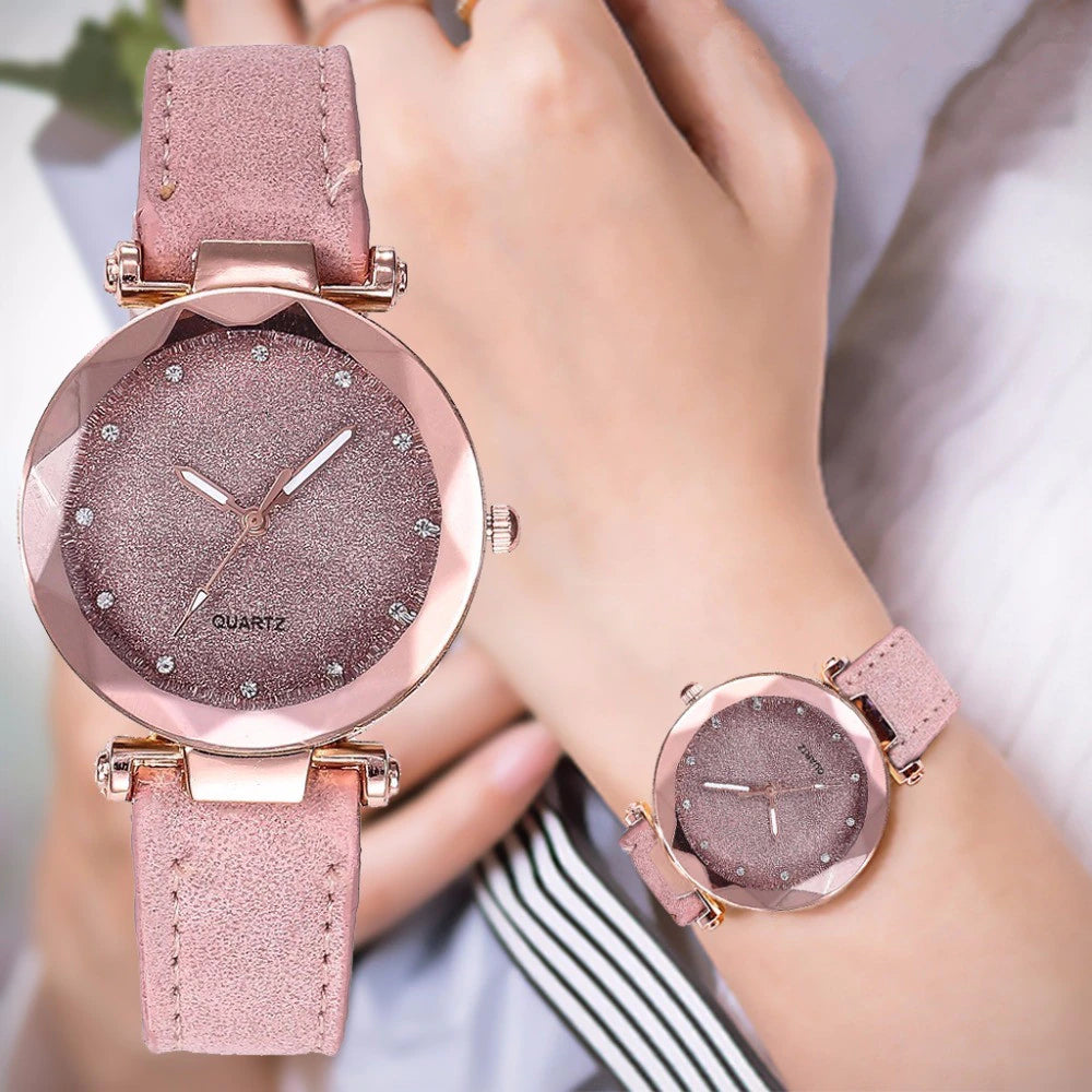 "Rose Gold Quartz Watch with Rhinestones - Stylish Korean Fashion for Women"