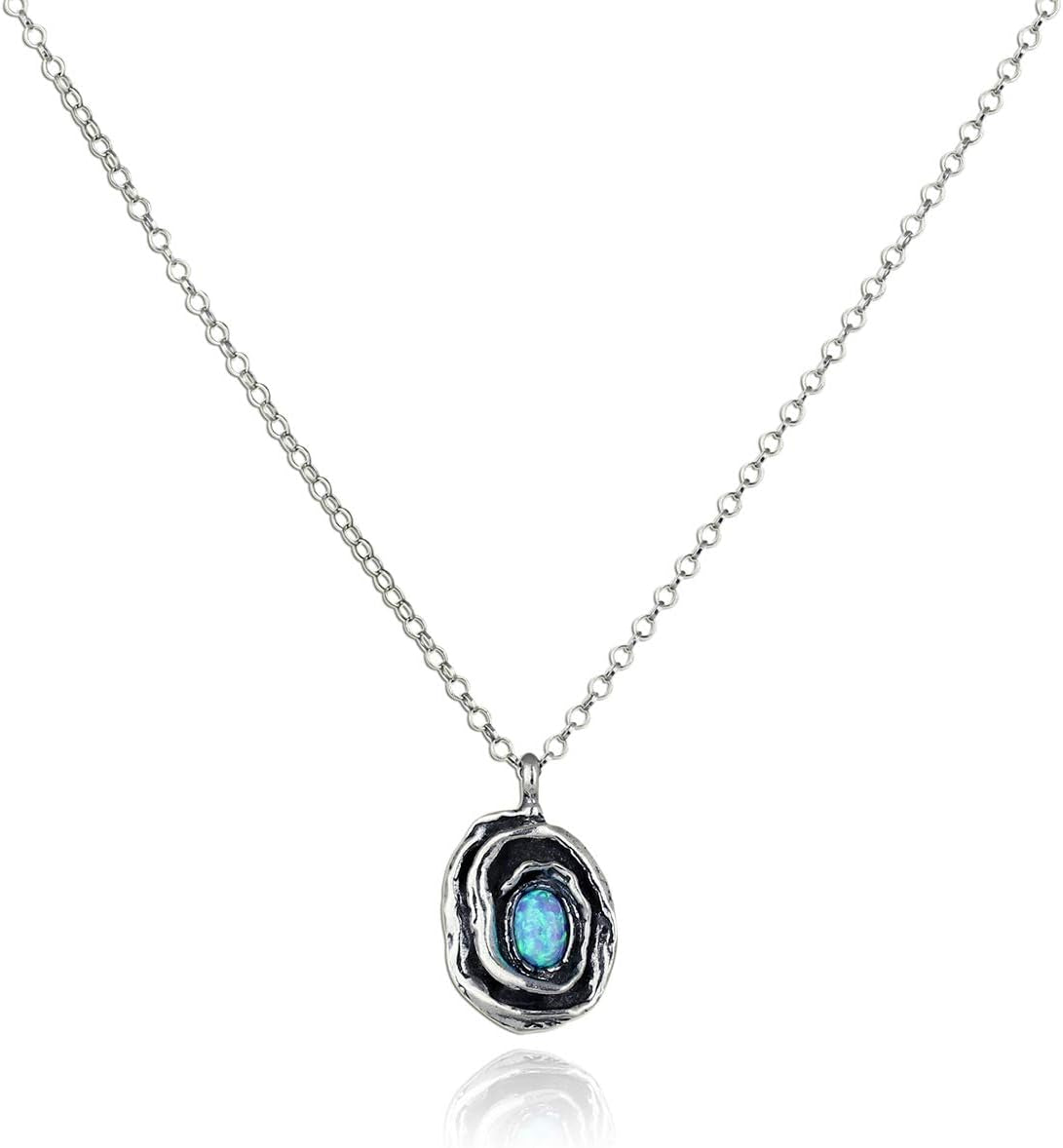 "Exquisite Rose Pendant Necklace with Stunning Oval Created Opal - Perfect Gift for Her!"