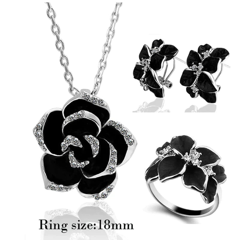 "Exquisite Rose Flower Enamel Jewelry Set - Elegant Rose Gold Color, Perfect for Brides - Trendy Wedding Jewelry Set for Women - Top Selling Product of 2022"