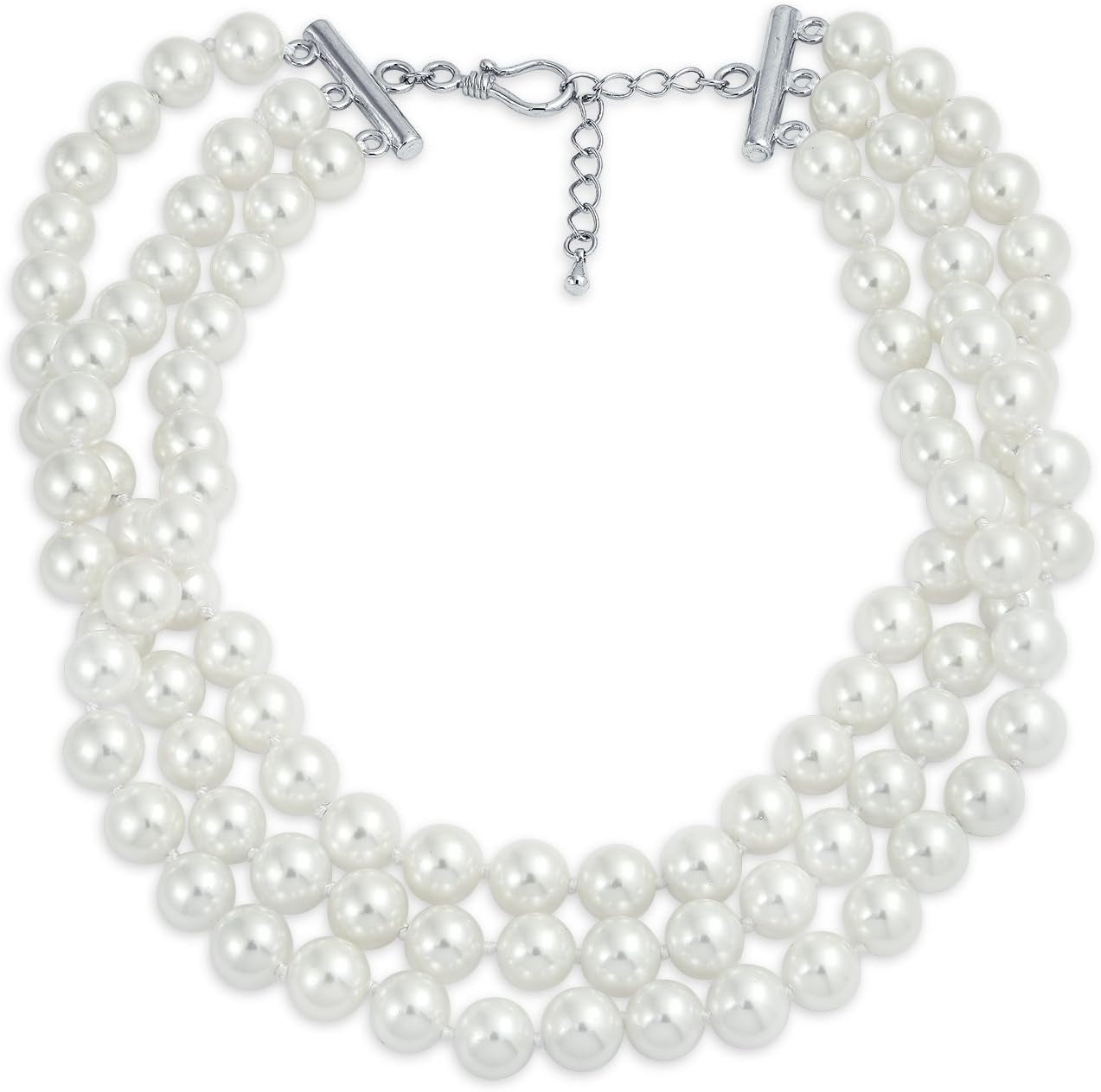 "Romantic Pearl Elegance: Hand-Knotted 3-Row Bridal Necklace, Perfect for Weddings, Proms, and Special Occasions!"