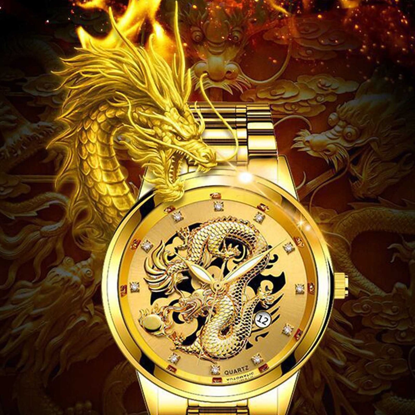 "Golden Dragon Steel Band Watch: Unleash Your Domineering Style with This Modern Men'S Luxury Timepiece"