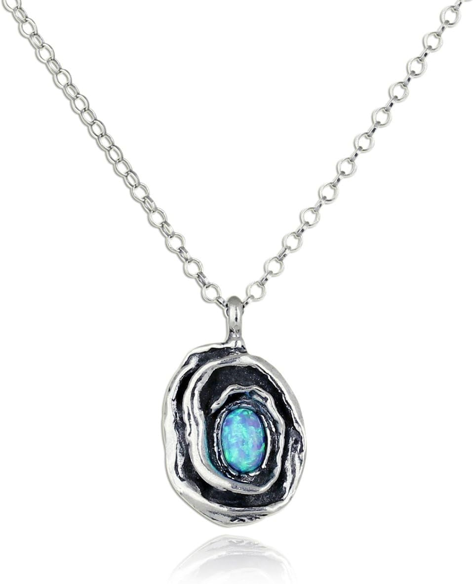 "Exquisite Rose Pendant Necklace with Stunning Oval Created Opal - Perfect Gift for Her!"