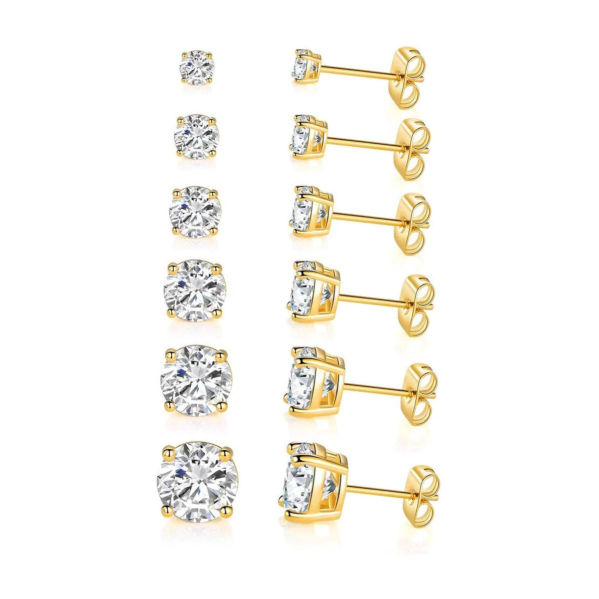 "Sparkling 9 CTTW Stud Earrings Set - Exquisite 18K White Gold Plated - Austrian Elements - 5 Pairs - by Jewelry ITALY Design"