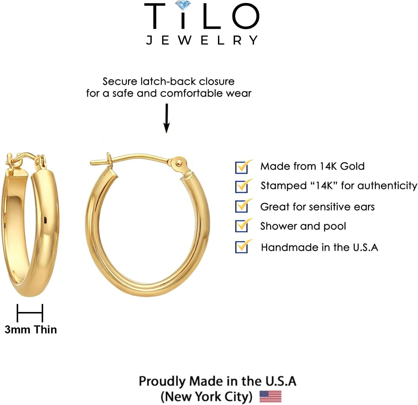 "Timeless Elegance: 14K Gold Small Oval Polished Hoop Earrings - a Delicate Touch of Glamour (0.7 Inch Diameter)"