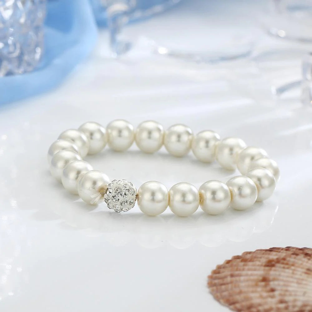 "Exquisite 3 Piece Pearl and Shamballa Jewelry Set with Crystals - Luxurious 18K White Gold Plated Set Inspired by ITALY Design"