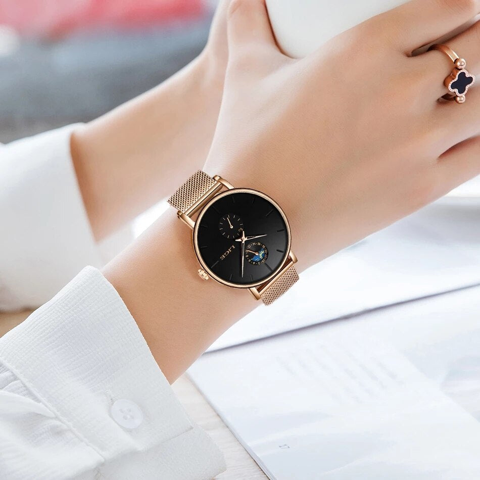 "LIGE Women'S Luxury Waterproof Watch - Stylish Stainless Steel Ultra-Thin Wristwatch for Fashionable Ladies - Quartz Movement for a Timeless Appeal"